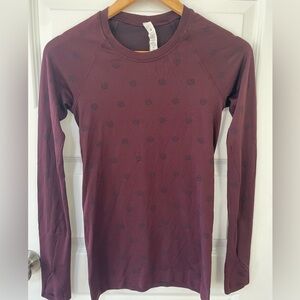 Lululemon Swiftly Tech Long-Sleeve Shirt, Maroon with black logos, Size 4